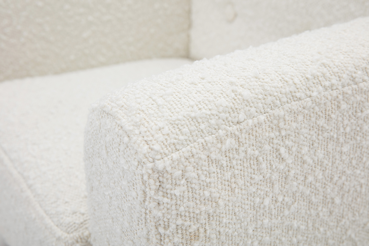 Fauteuil enfant scandinave en tissu effet laine boucl�e blanc et bois clair NORKID