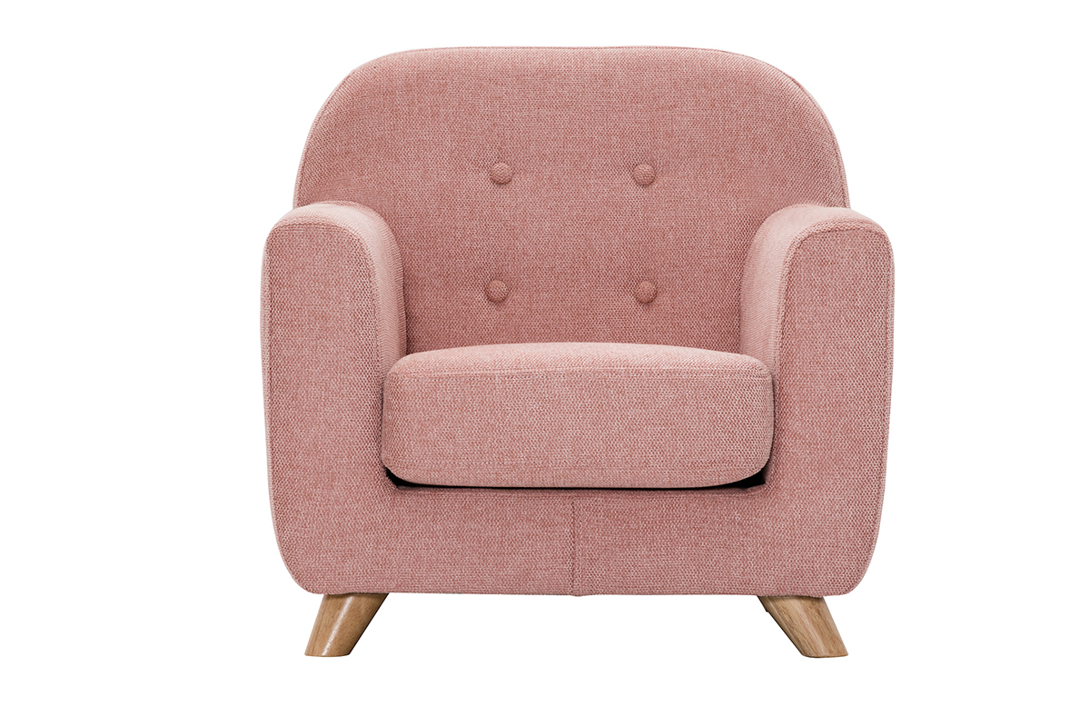 Fauteuil enfant scandinave en tissu effet velours textur� rose et bois clair NORKID