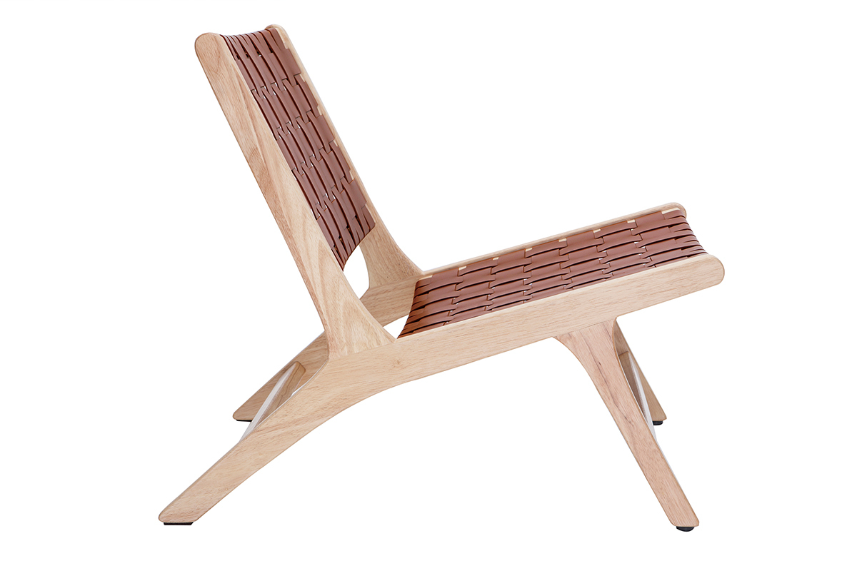 Fauteuil ethnique en bois et sangles tress�es marron BONDI