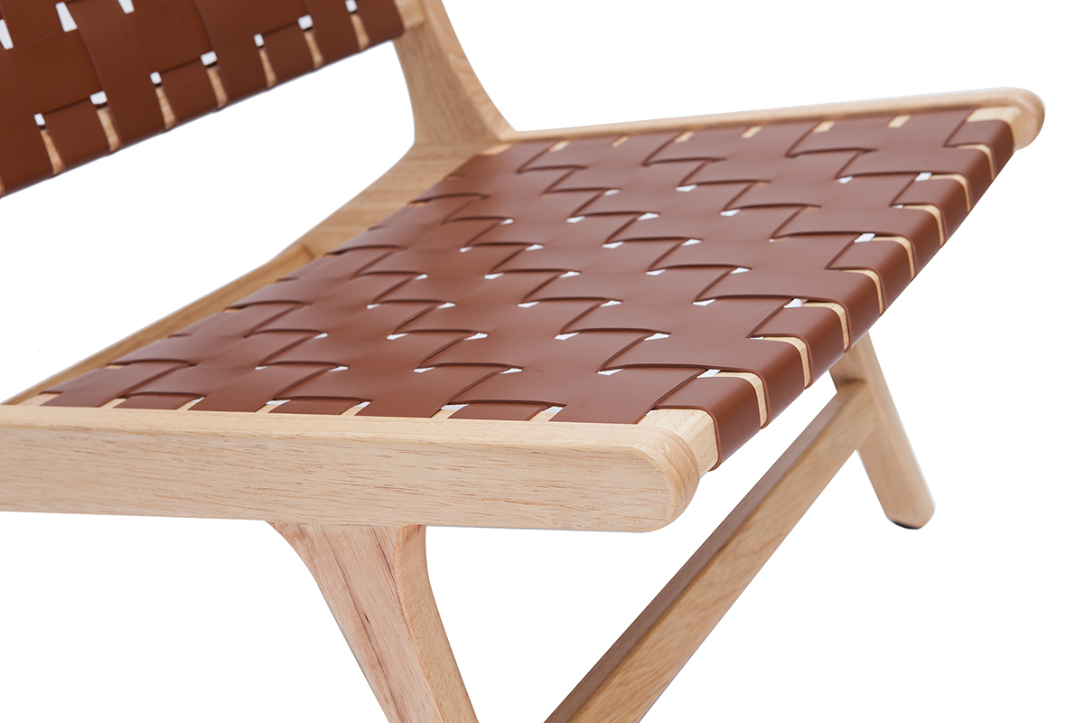 Fauteuil ethnique en bois et sangles tress�es marron BONDI