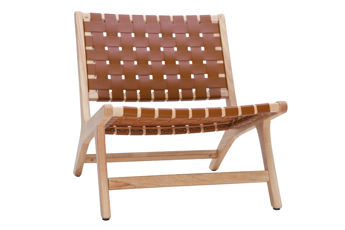 Fauteuil ethnique en bois et sangles tress�es marron BONDI