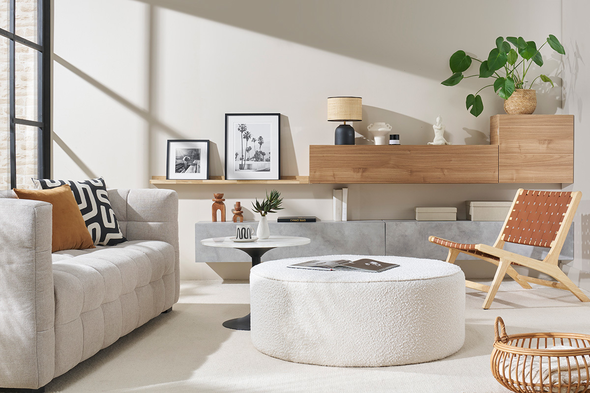 Fauteuil ethnique en bois et sangles tress�es marron BONDI