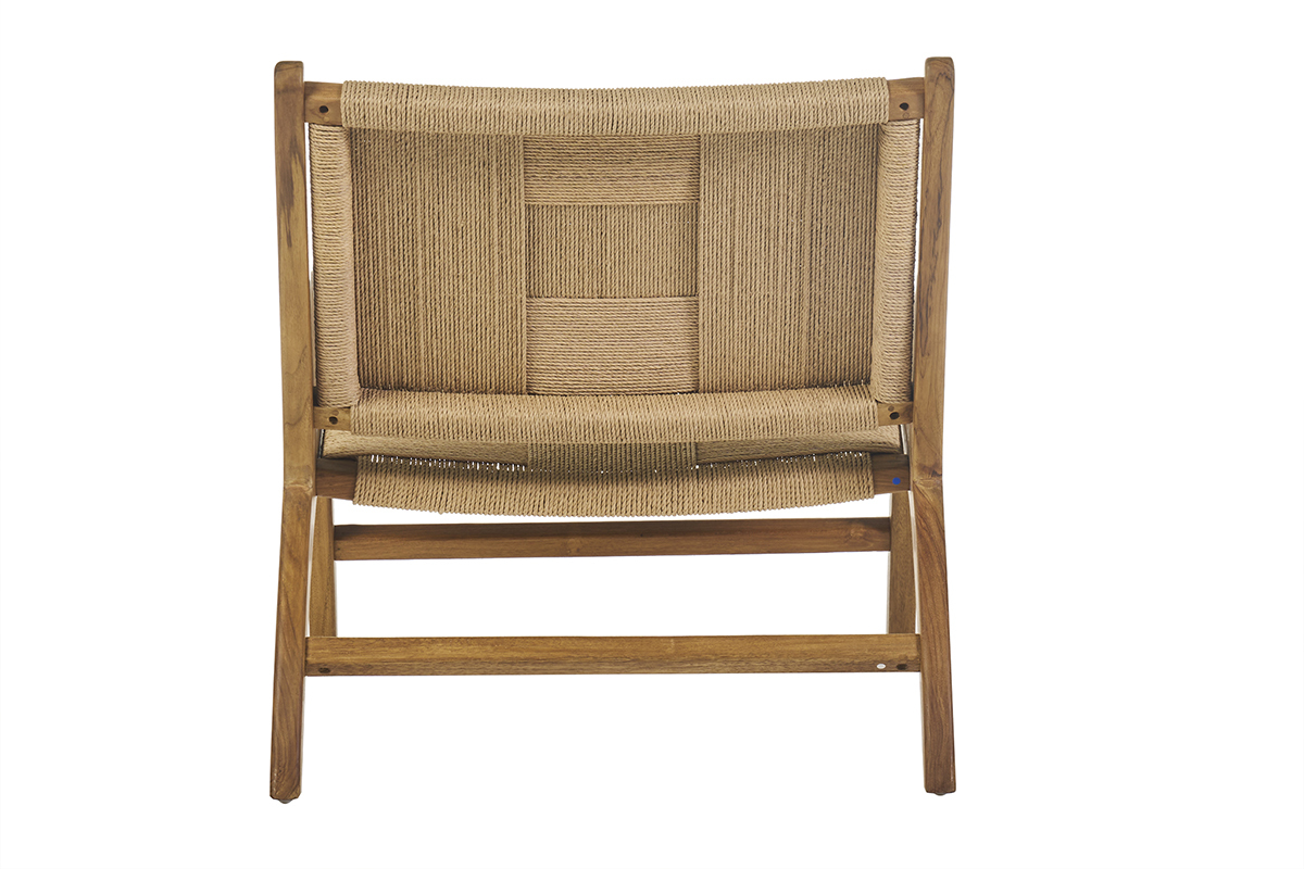 Fauteuil lounge YARI vu de dos, en teck massif et corde tress�e.