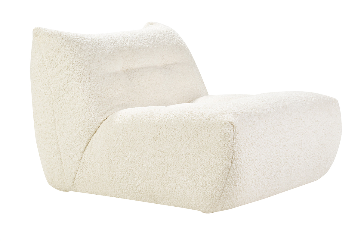 Fauteuil lounge en tissu bouclette blanc cass� BUMPY