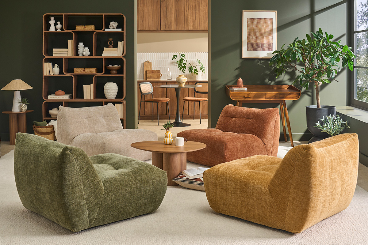 Fauteuil lounge en tissu effet velours textur� bronze BUMPY