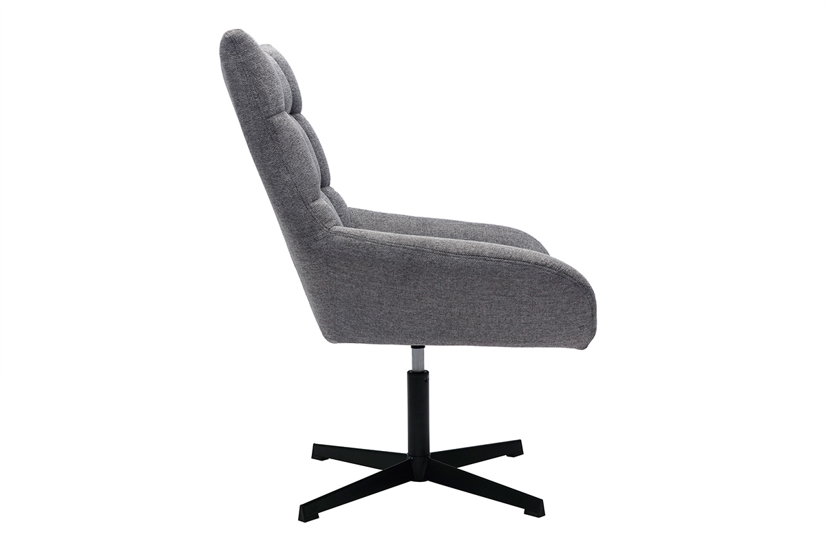 Fauteuil pivotant design en tissu effet velours texur� gris et m�tal noir KING