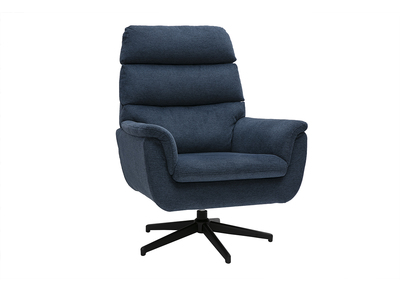 Fauteuil pivotant en tissu chenille bleu fonc&eacute; et m&eacute;tal noir JONAH
