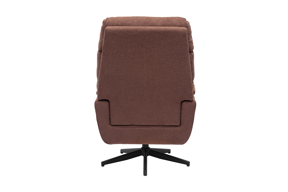 Fauteuil pivotant JONAH en tissu chenille terre br�l�e vue de dos, avec base en m�tal noir.