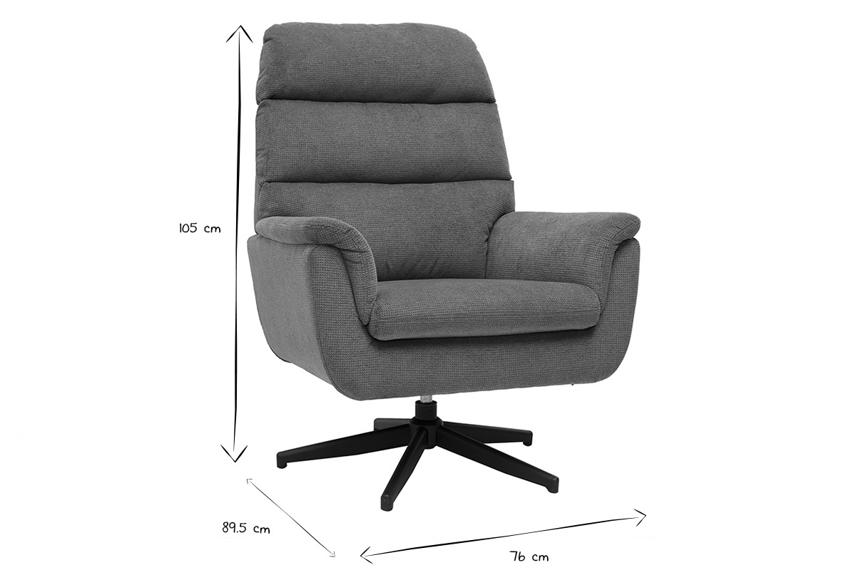 Dimensions du fauteuil JONAH en noir et blanc�: 105 cm de hauteur, 89,5 cm de profondeur, 76 cm de largeur.