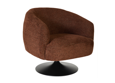 Fauteuil pivotant en tissu effet chenille bross&eacute; terre br&ucirc;l&eacute;e et m&eacute;tal noir BOWIE