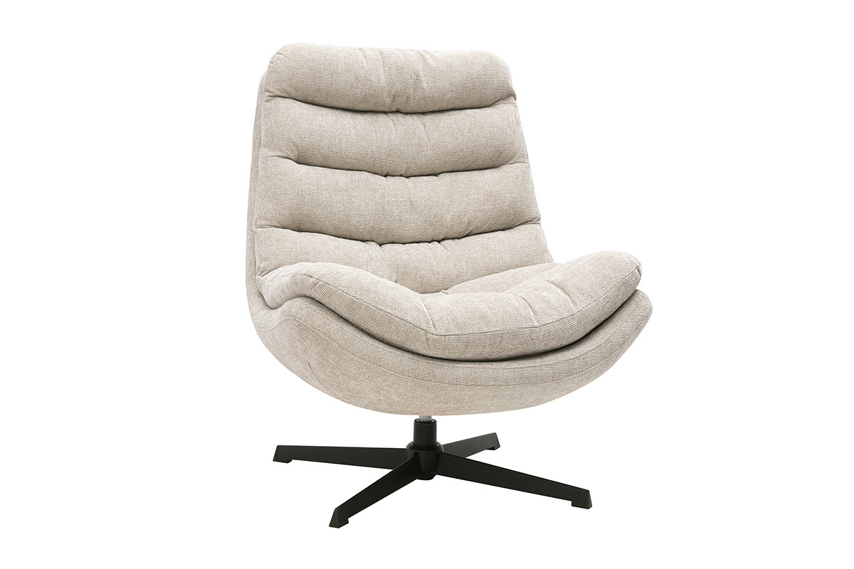 Fauteuil pivotant en tissu effet velours textur� beige et m�tal noir LOMI