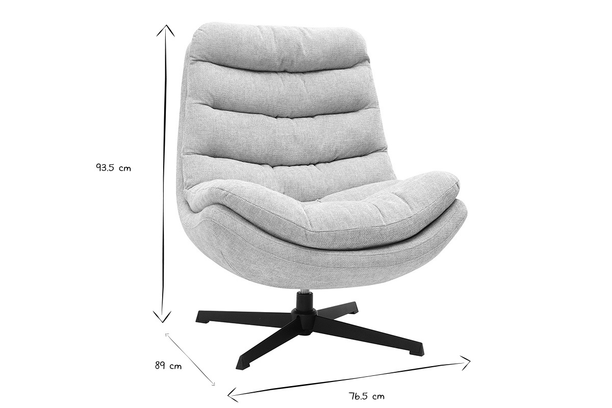 Fauteuil pivotant en tissu effet velours textur� beige et m�tal noir LOMI