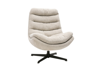 Fauteuil pivotant en tissu effet velours textur&eacute; beige et m&eacute;tal noir LOMI