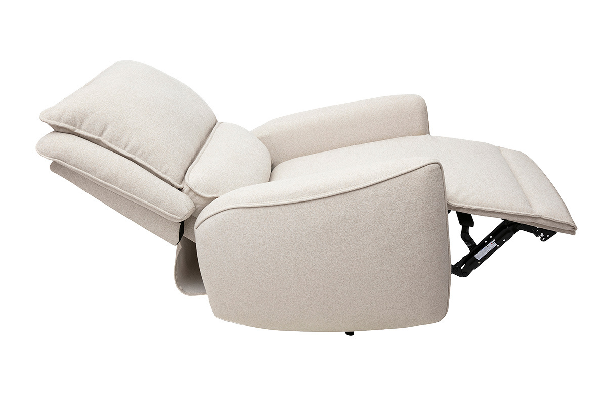 Fauteuil relax �lectrique en tissu beige avec repose-pieds d�pli�, vue de c�t�