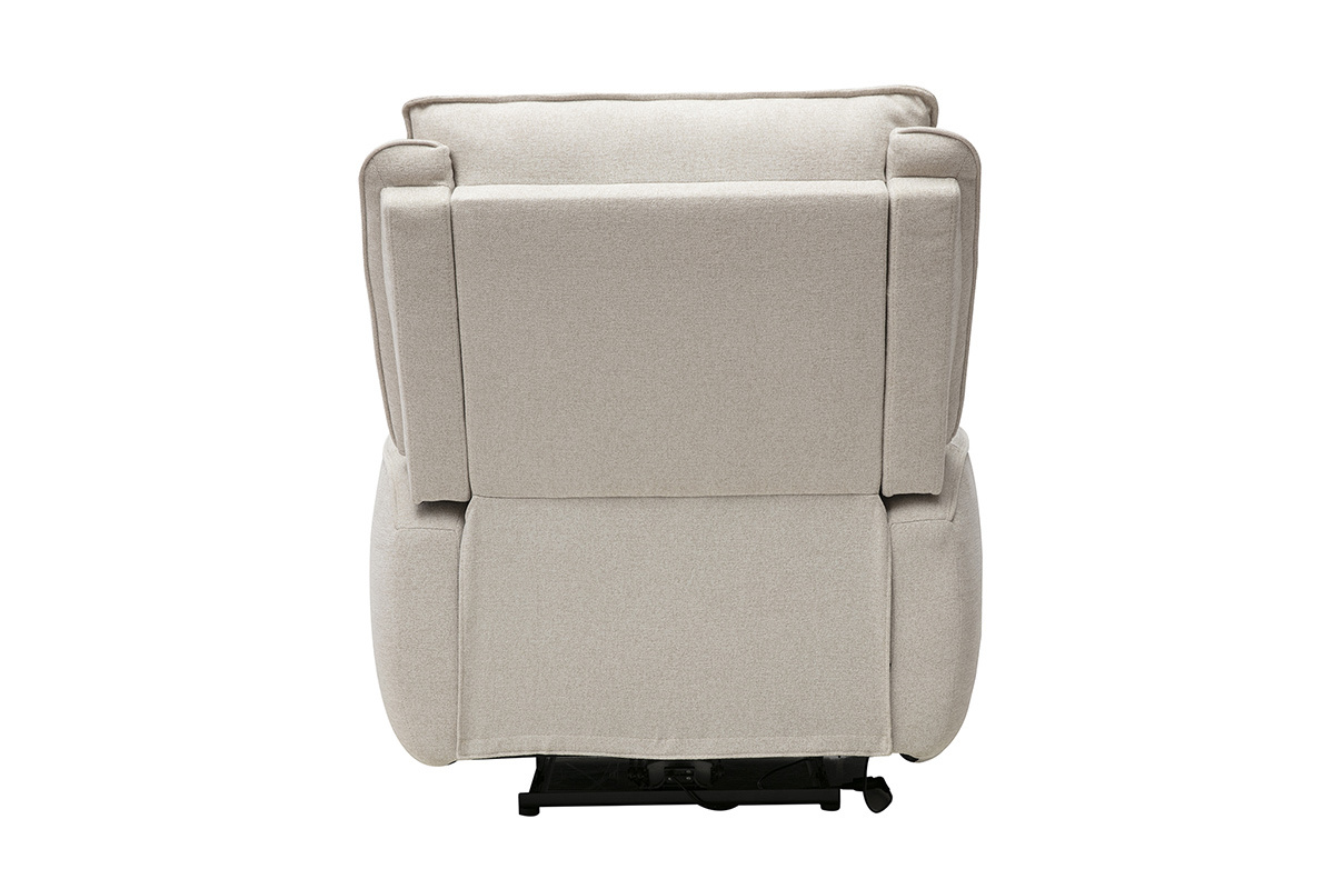 Fauteuil relax �lectrique beige, vue de dos, en tissu effet velours textur�.