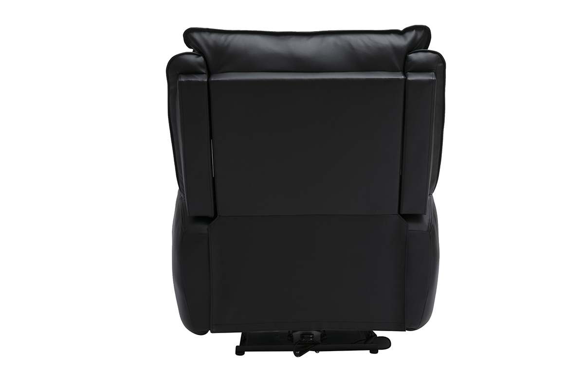 Vue arri�re du fauteuil relax �lectrique noir RACHEL avec coussins moelleux.