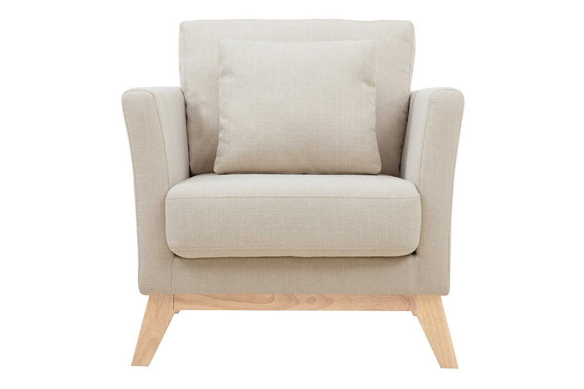 Fauteuil scandinave d�houssable en tissu beige et bois clair OSLO