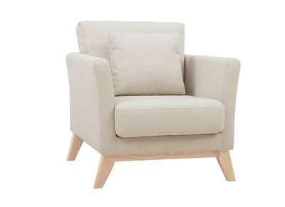 Fauteuil scandinave d&eacute;houssable en tissu beige et bois clair OSLO