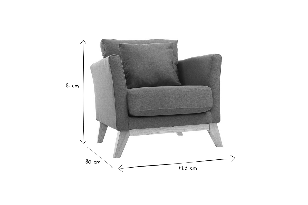 Fauteuil scandinave d�houssable en tissu bleu canard et bois clair OSLO