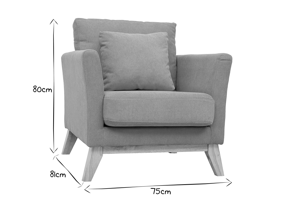 Fauteuil scandinave d�houssable en tissu effet velours jaune moutarde et bois clair OSLO