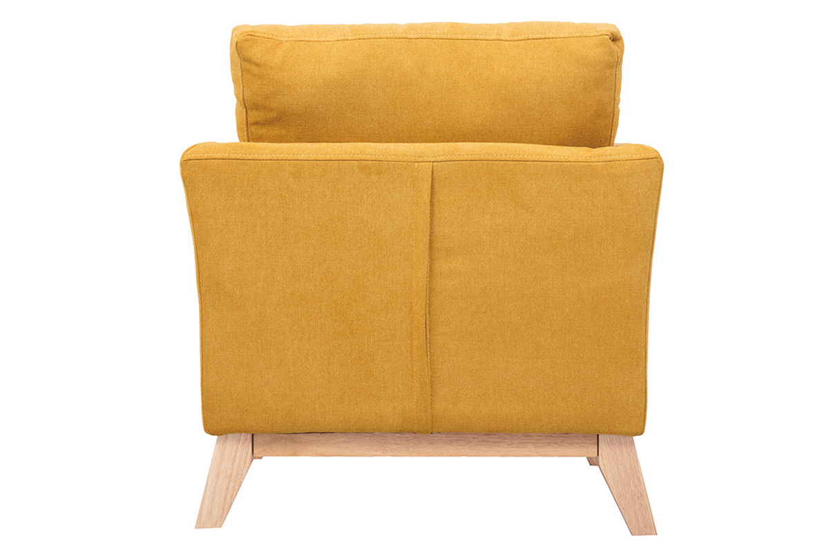 Fauteuil scandinave d�houssable en tissu effet velours jaune moutarde et bois clair OSLO