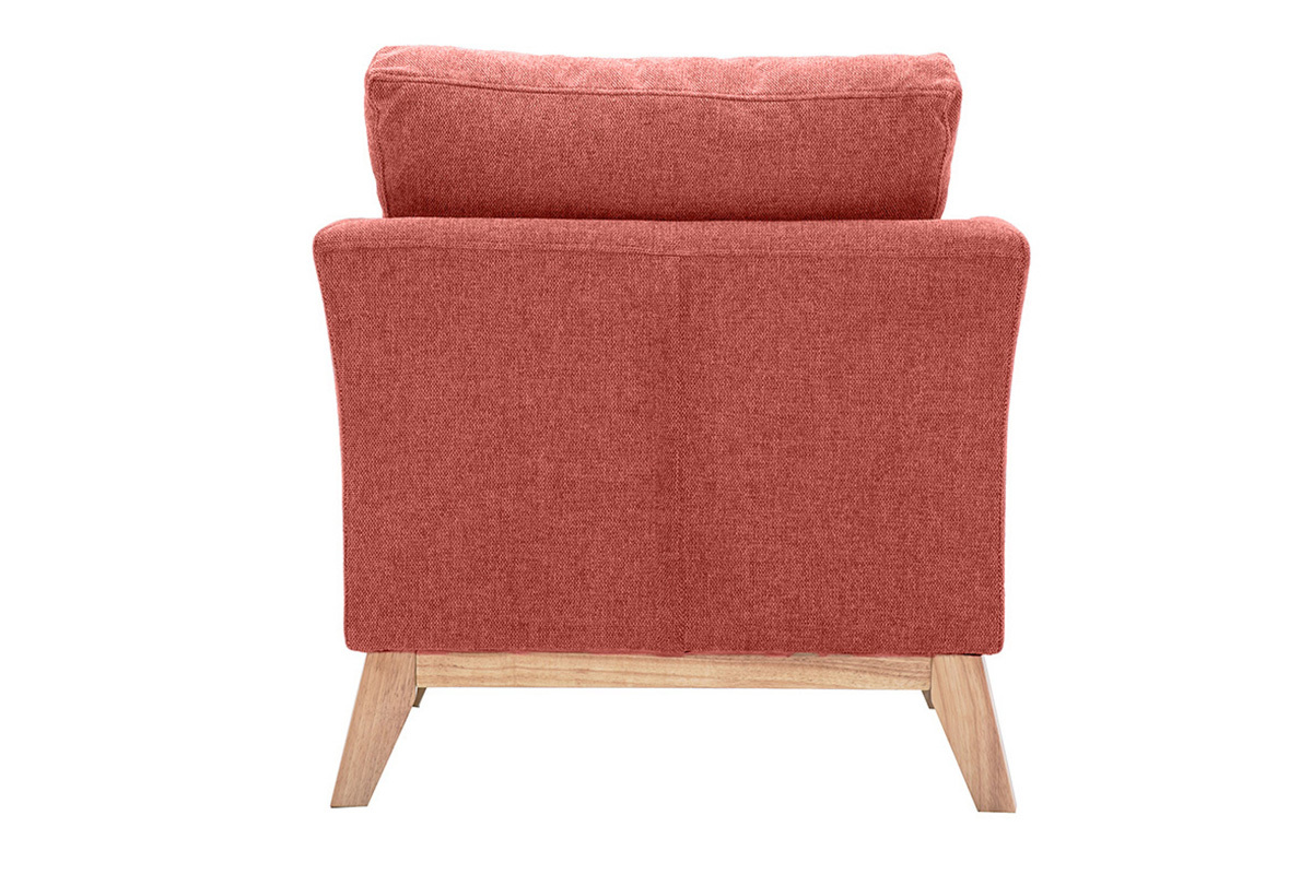Fauteuil scandinave terracotta vu de dos, pi�tement bois clair.