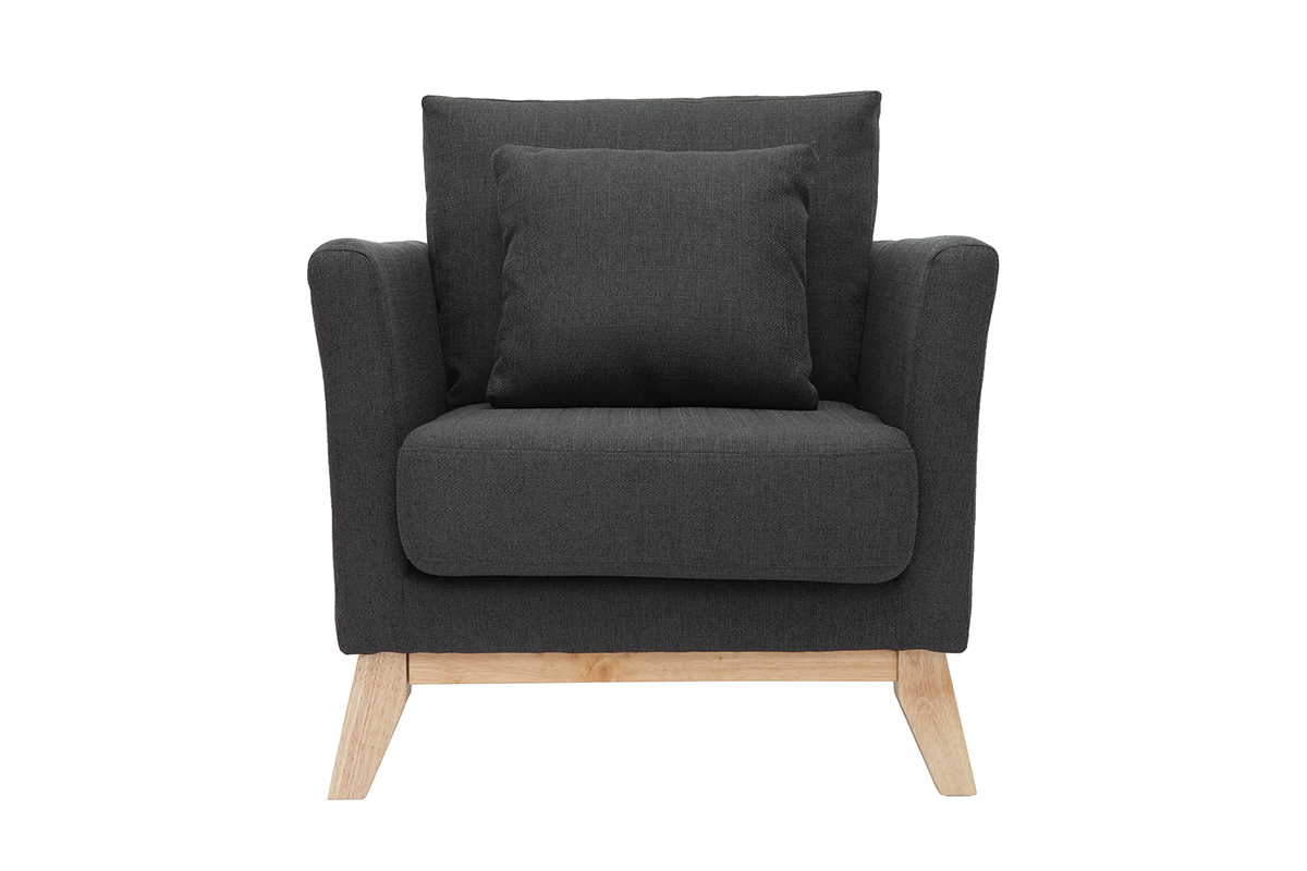 Fauteuil scandinave gris fonc�, bois clair, vue de face