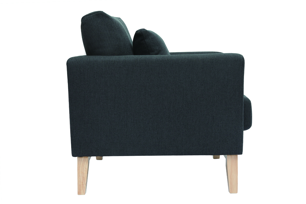Fauteuil scandinave gris fonc� en vue de c�t�, pieds en bois clair.