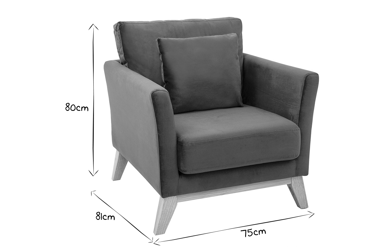 Fauteuil scandinave OSLO en noir et blanc, dimensions 80x81x75 cm visibles.