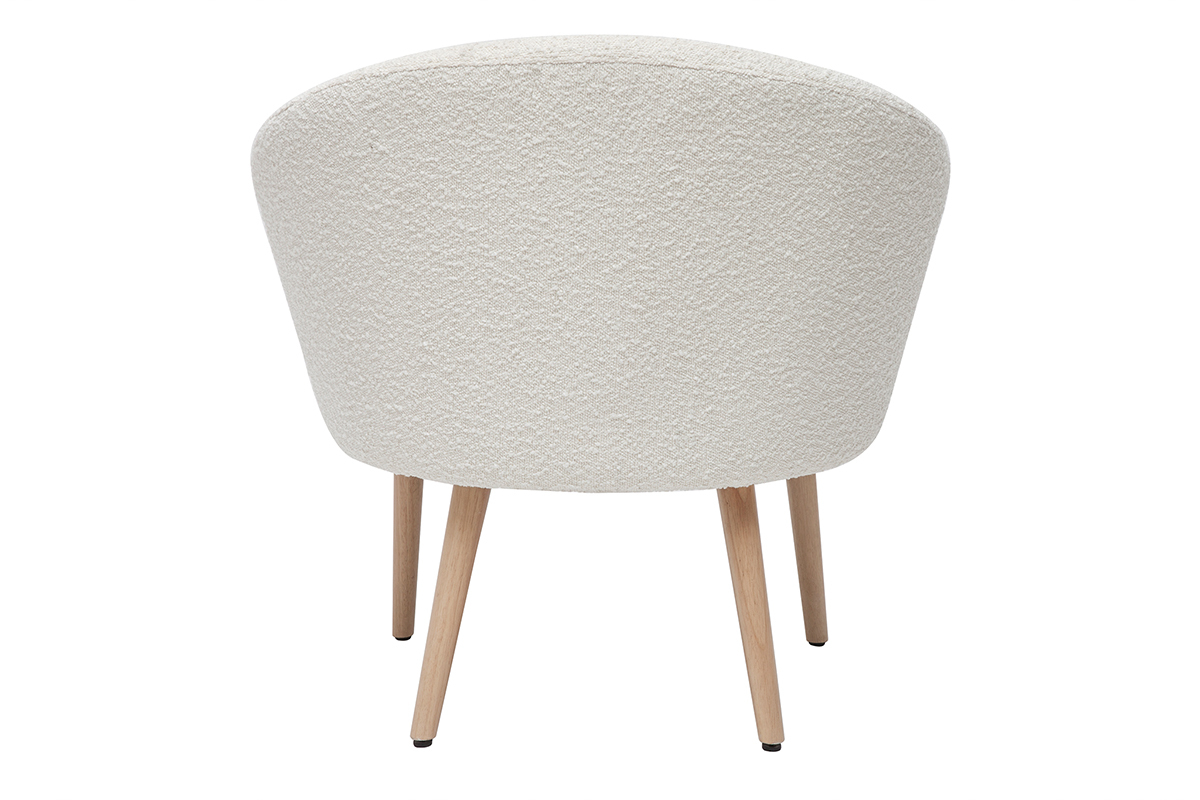 Fauteuil scandinave en tissu effet laine boucl�e blanc cass� et bois clair OLIVIA