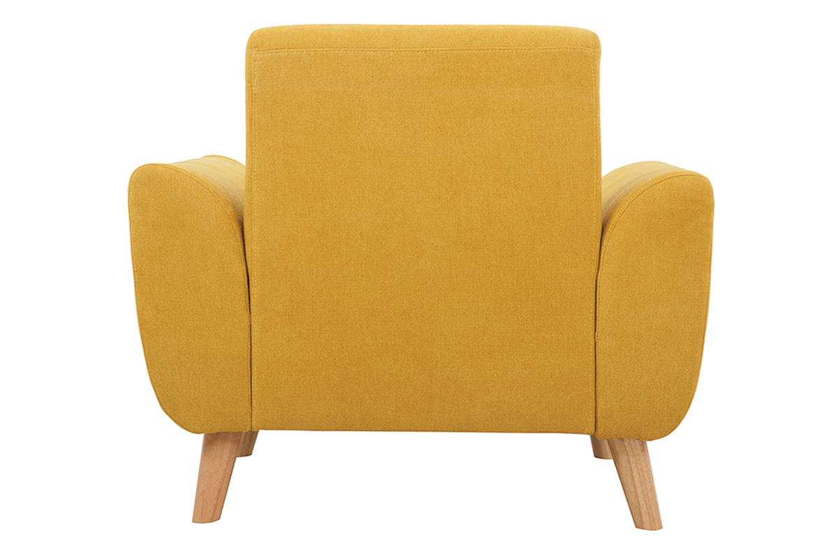 Fauteuil scandinave EKTOR jaune moutarde vue de dos avec pi�tement en bois clair