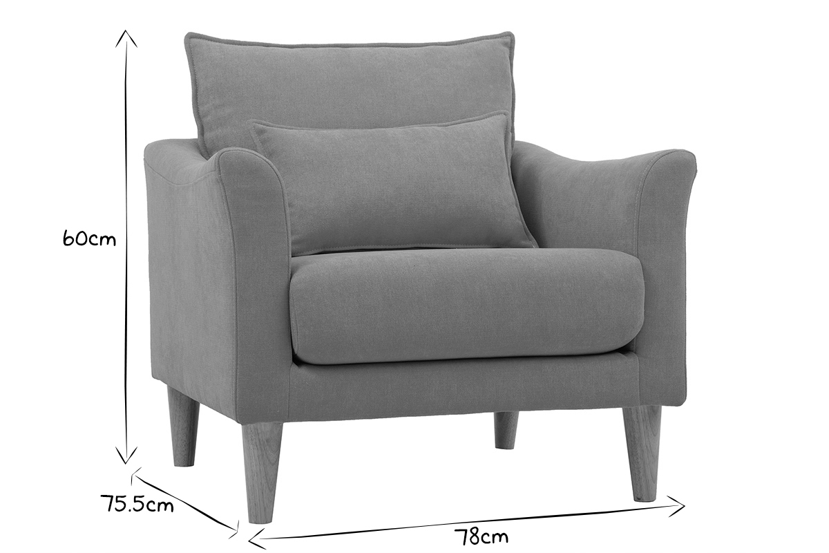 Dimensions du fauteuil scandinave KATE en noir et blanc, hauteur 60cm, largeur 78cm, profondeur 75.5cm.