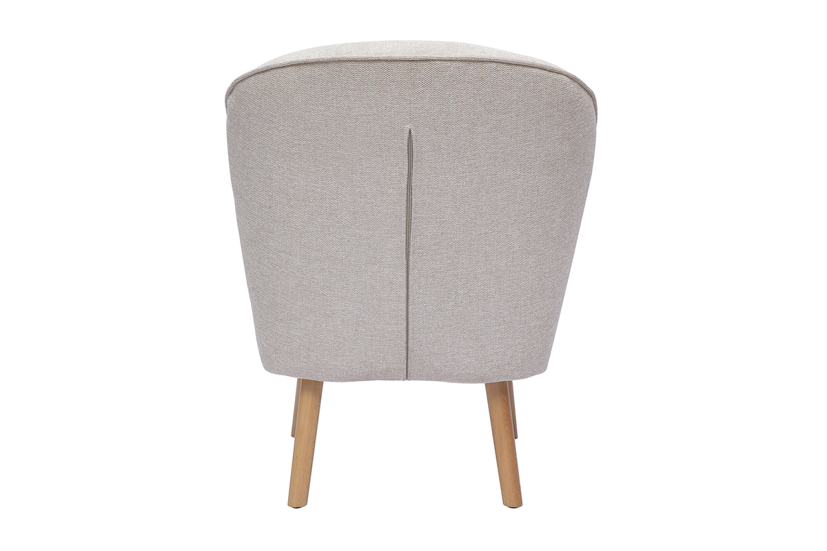 Fauteuil scandinave en tissu effet velours textur� beige et bois clair AMANITA