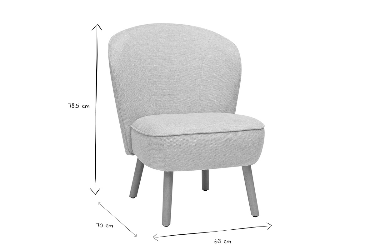 Fauteuil scandinave en tissu effet velours textur� beige et bois clair AMANITA