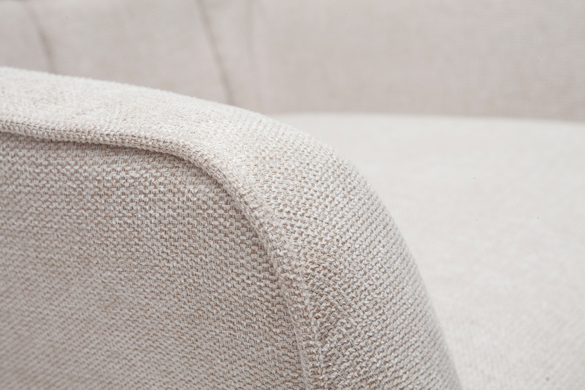Fauteuil scandinave en tissu effet velours textur� beige et bois clair AVERY
