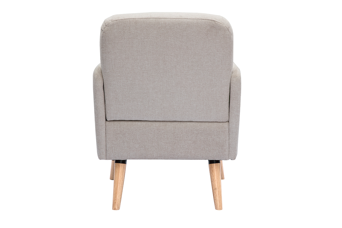 Fauteuil scandinave beige ISKO vu de dos, pieds en bois clair.