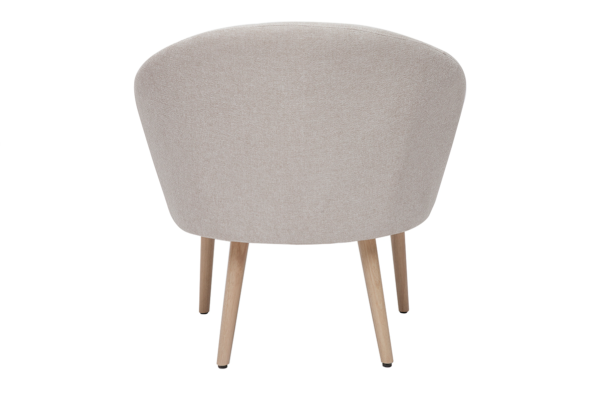 Fauteuil scandinave en tissu effet velours textur� beige et bois clair OLIVIA