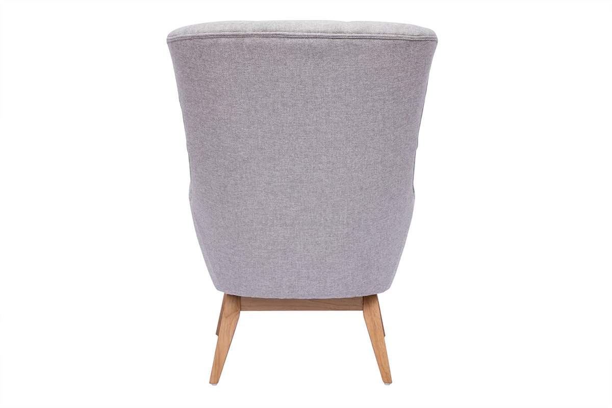 Fauteuil scandinave en tissu effet velours textur� gris clair et bois clair BRODY