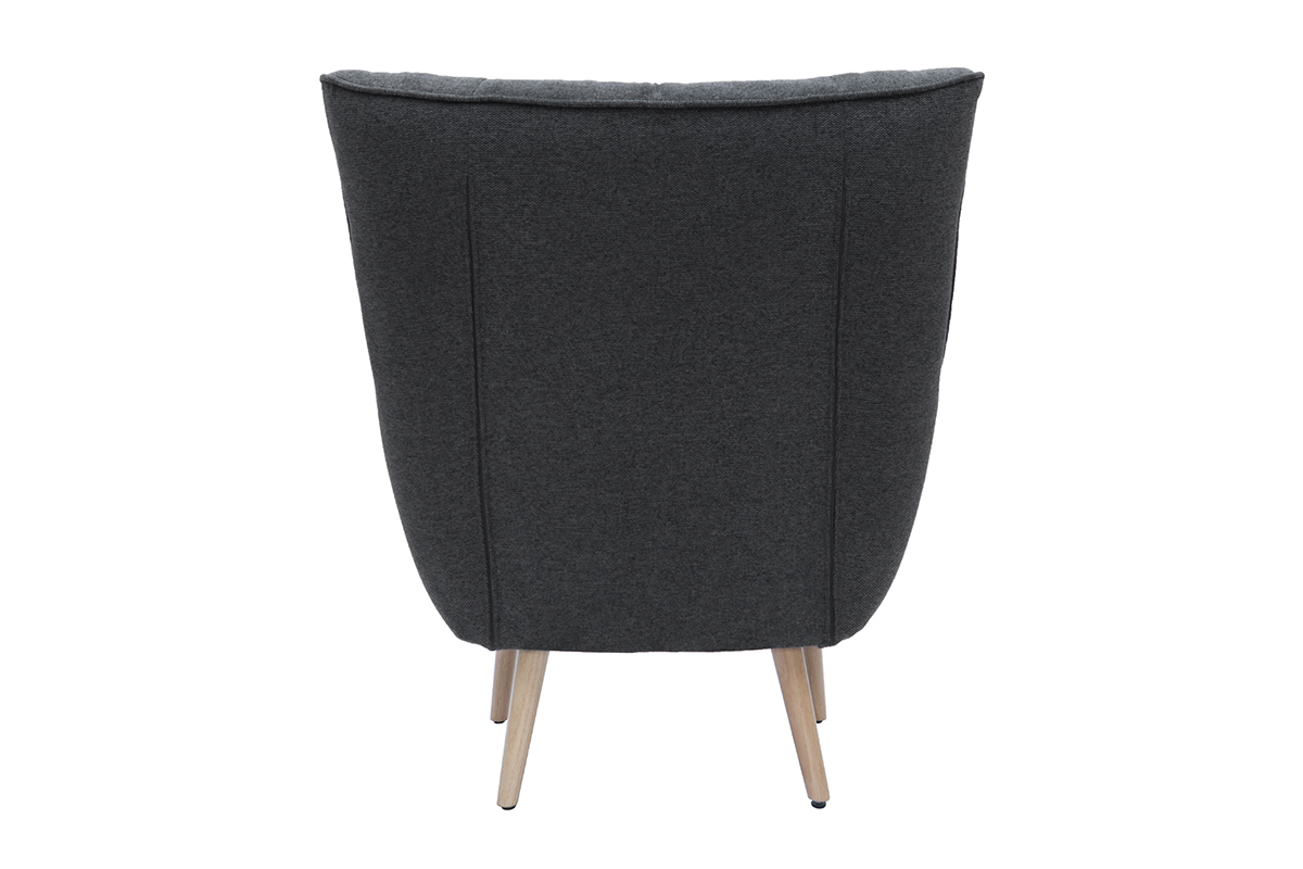 Fauteuil scandinave en tissu effet velours textur� gris fonc� et bois clair AVERY