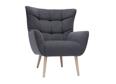 Fauteuil scandinave en tissu effet velours textur&eacute; gris fonc&eacute; et bois clair AVERY
