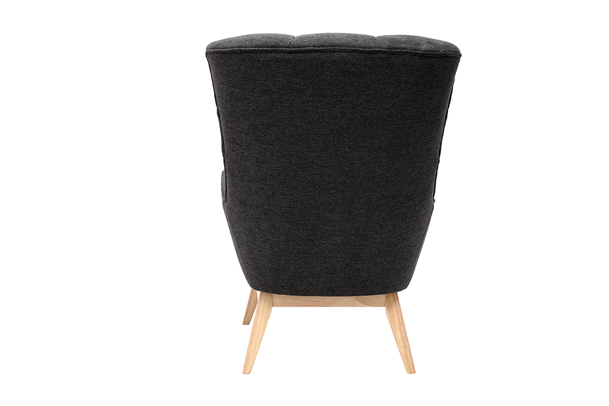 Fauteuil scandinave en tissu effet velours textur� gris fonc� et bois clair BRODY