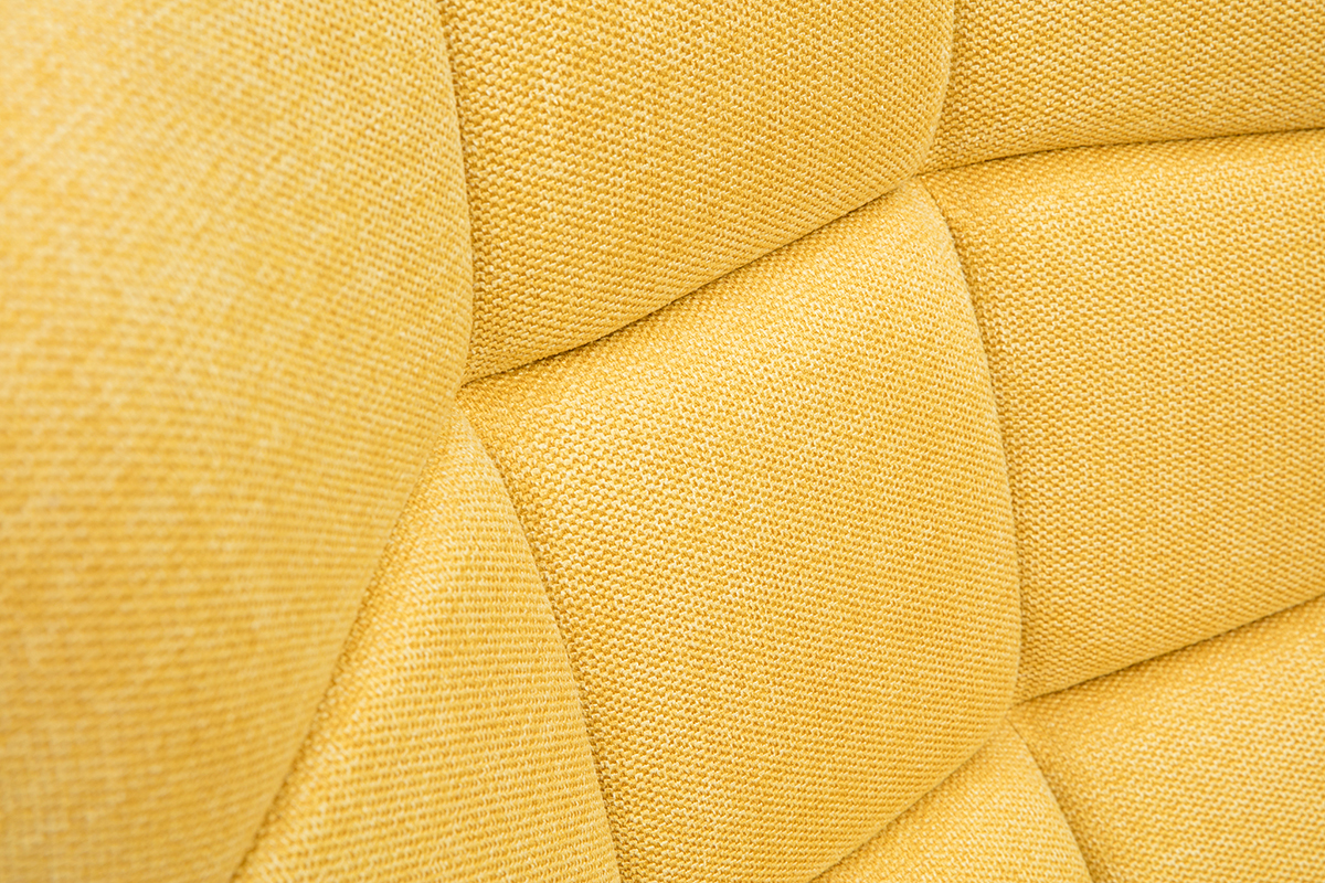 Fauteuil scandinave en tissu effet velours textur� jaune moutarde et bois clair BRODY