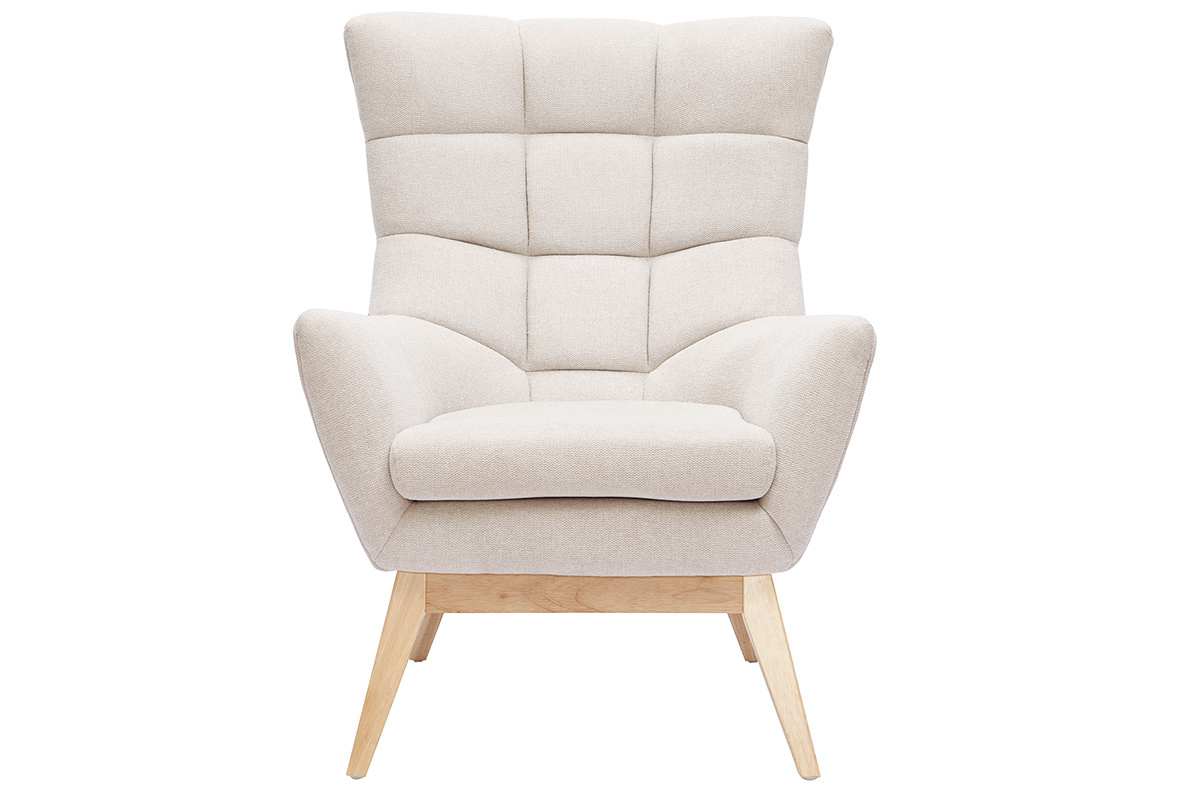 Fauteuil scandinave en tissu effet velours textur� naturel et bois clair BRODY
