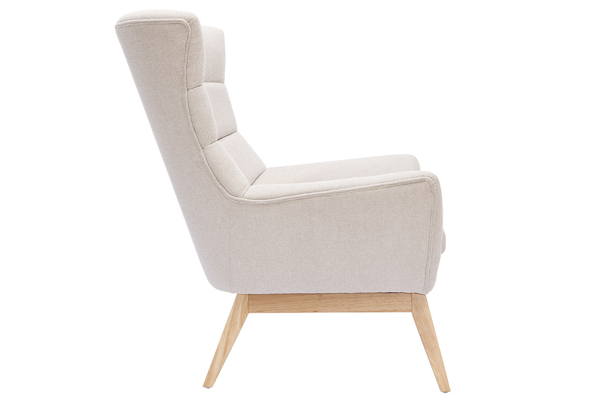 Fauteuil scandinave en tissu effet velours textur� naturel et bois clair BRODY