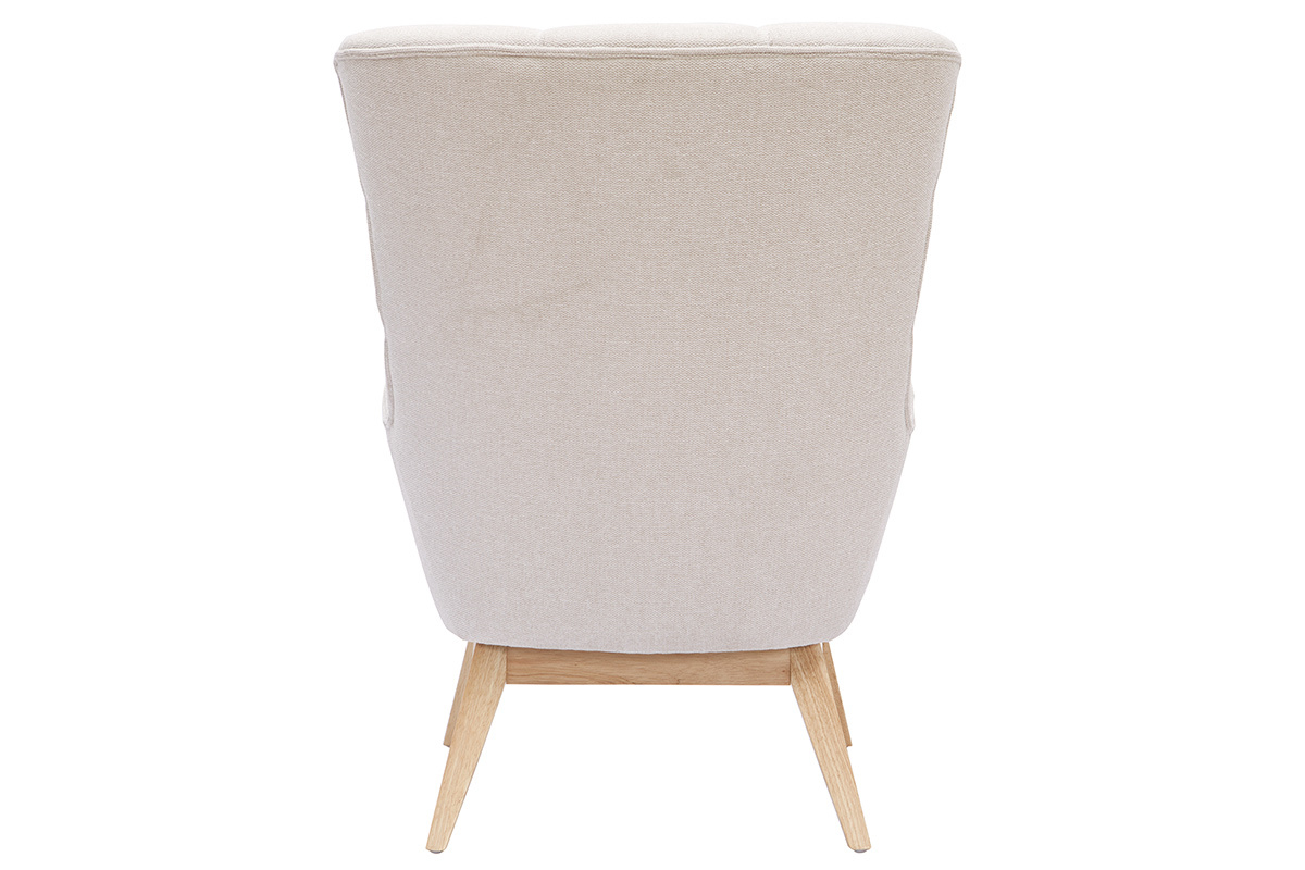Fauteuil scandinave en tissu effet velours textur� naturel et bois clair BRODY