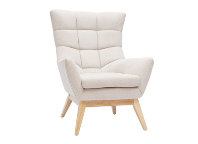 Fauteuil scandinave en tissu effet velours textur&eacute; naturel et bois clair BRODY