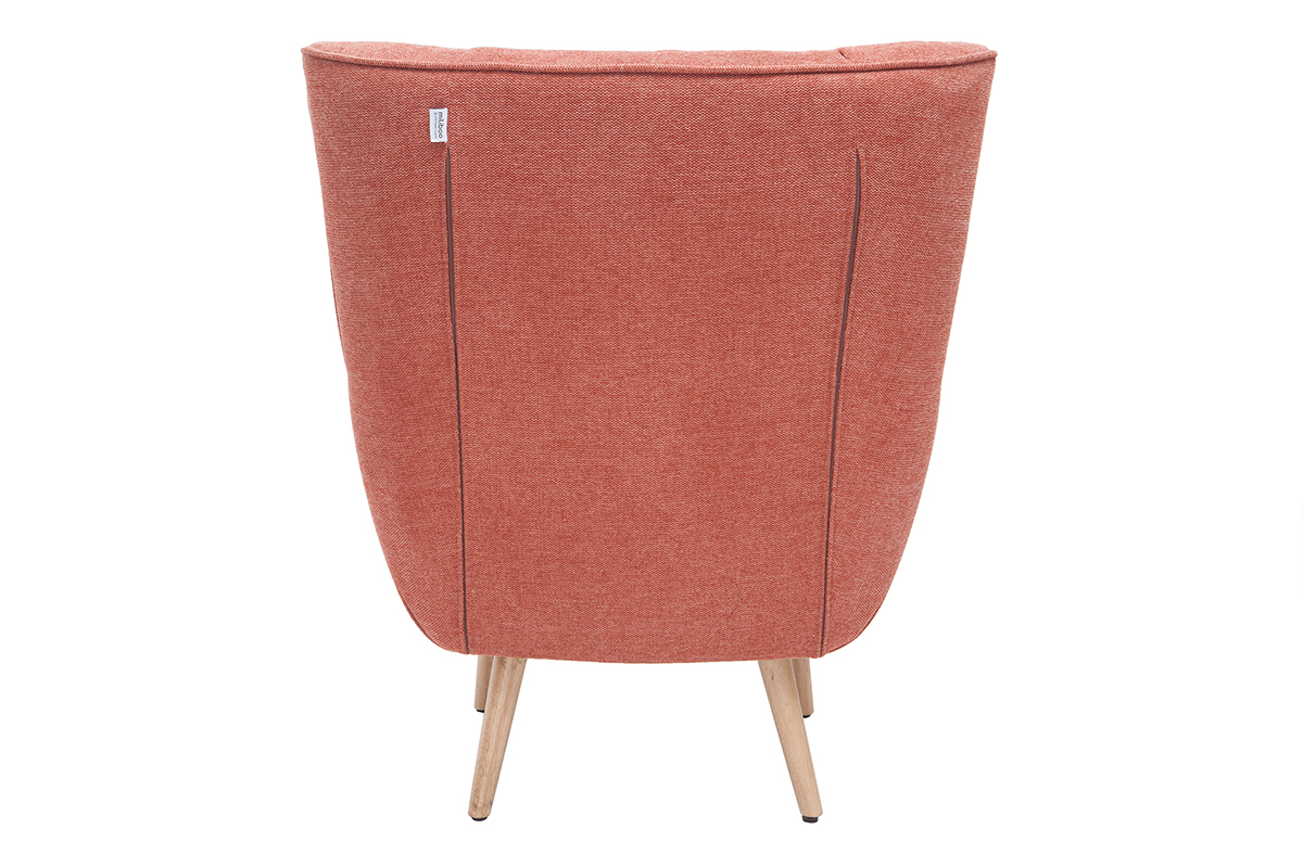 Fauteuil scandinave en tissu effet velours textur� terracotta et bois clair AVERY