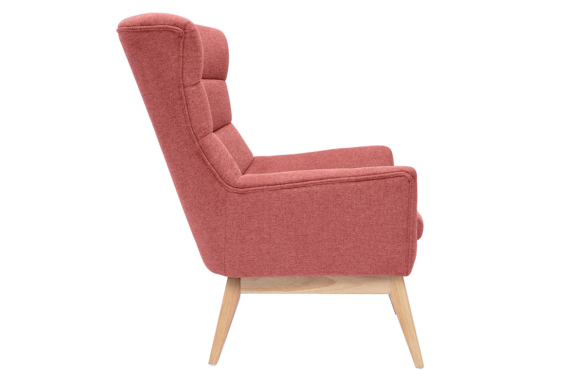 Fauteuil scandinave en tissu effet velours textur� terracotta et bois clair BRODY