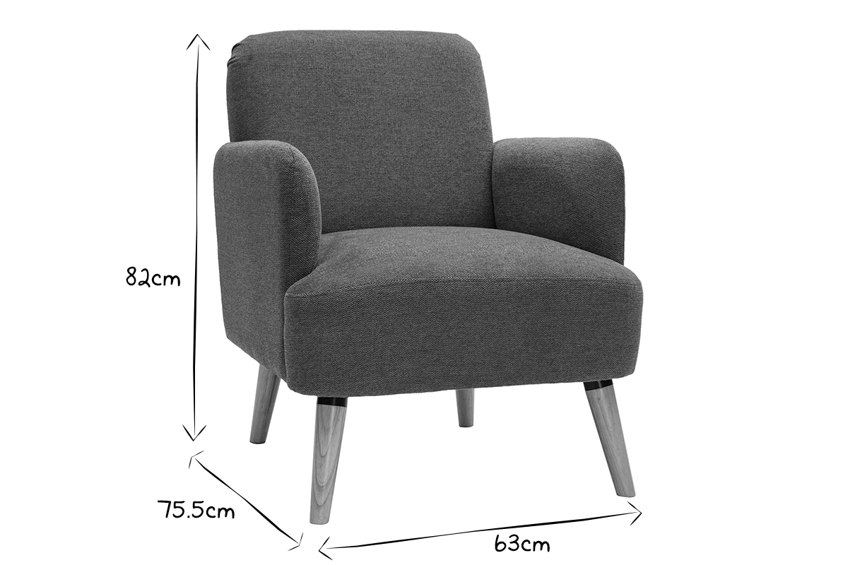 Dimensions du fauteuil scandinave ISKO en noir et blanc : hauteur 82cm, largeur 63cm, profondeur 75.5cm.