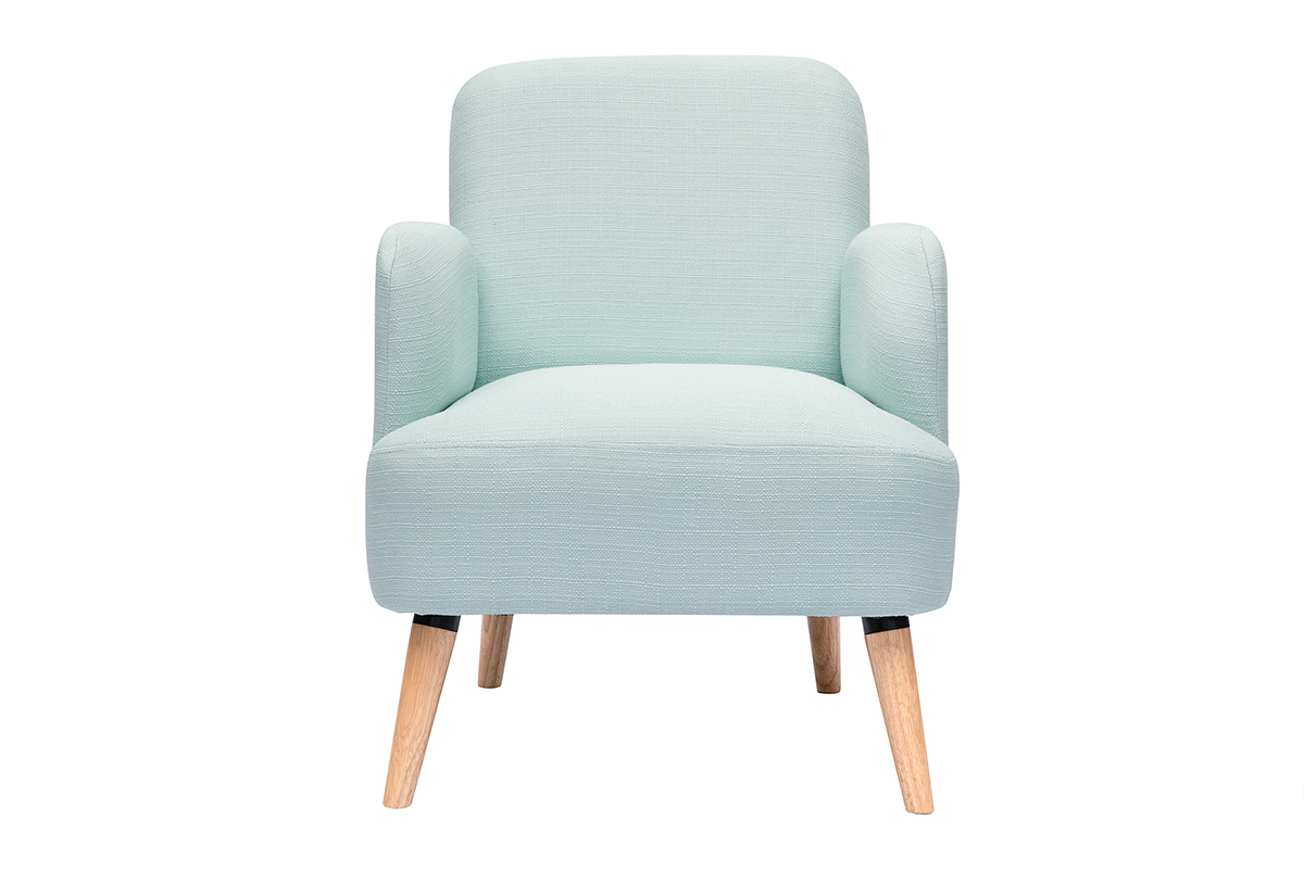 Fauteuil scandinave en tissu menthe � l'eau et bois clair ISKO